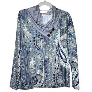 Exclusive ❤ - Women's Size M - Blue & Gold Paisley Design - Long Sleeve